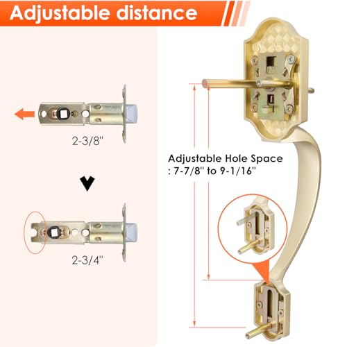 Image of Haidms Gold Front Door Handle, Entry Door Handleset No Lock, Exterior Door Handle with Reversible Handle Lever, Single Cylinder,Lower Half Lever for Left & Right Hand Door