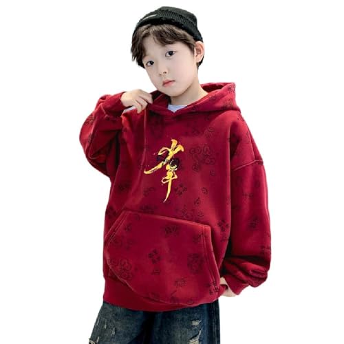 Chinese New Year Boys' red festive auspicious sweater hooded sweatshirt padded top