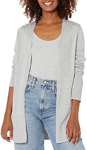 Amazon Essentials Women's Lightweight Open-Front Cardigan Sweater (Available in Plus Size), Light Grey Heather, Large