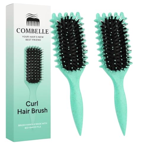 Image of Combelle 5-in-1 Curl Hair Brush | Vegan Boar Bristles | Bio-Based PLA Handle | Detangling, Defining & Frizz Control for Curly & Wavy Hair | For Men & Women - Mint (Pack of 2)