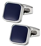 Jonwo Classic Square Black/Blue Cufflinks for Men In Gift Case Handmade Silver/Black Tone Metal Men's Cufflinks Jewelry Set for Wedding Party Anniversary Business Events Dress (Silver and Blue)