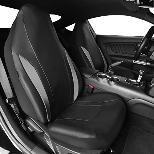 Car Pass Sporty Carbon Fiber Leather Universal Bucket Car Seat Cover, Fit For Suvs, Vans, Sedans, Trucks, Airbag Compatible (Leather High Back Car Seat Cover Front Seats Only, Black With Gray And Grey #TOP3