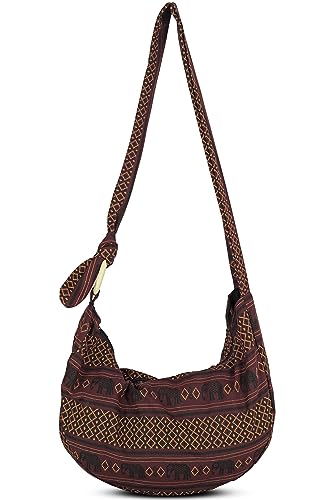 Image of Hobo Crossbody Bag for Women - Handmade Cotton Boho Purse with Wooden Ring | Lightweight Slouchy Shoulder Sling Tote Bag
