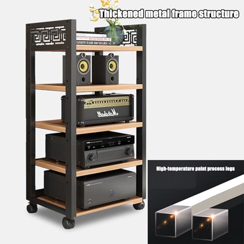 Support multimédia réglable teck noir meuble de rangement ouvert 50cm - 8