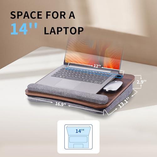 Heyfriday Home Office Lap Desk with Wrist Rest Laptop Bed Desk for Notebook, Laptop, Tablet, Lap Stand with Tablet, Phone Holder Fits Up to 14 Inch Laptops (Brown)