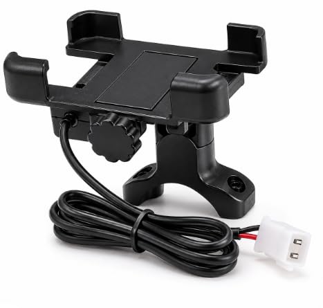 Universal Bike Mobile Holder with USB Charging Connector, Handle Mount, Smartphone Stand, Black, with Clamp Bracket and Wiring Connector-image-20