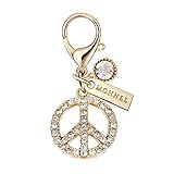 MC127 Crystal Peace Sign Lobster Clasp Charm Pendant with Pouch Bag (Golden ,1 piece)