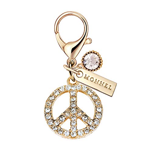 Mc127 Crystal Peace Sign Lobster Clasp Charm Pendant With Pouch Bag (Golden ,1 Piece) #TOP22