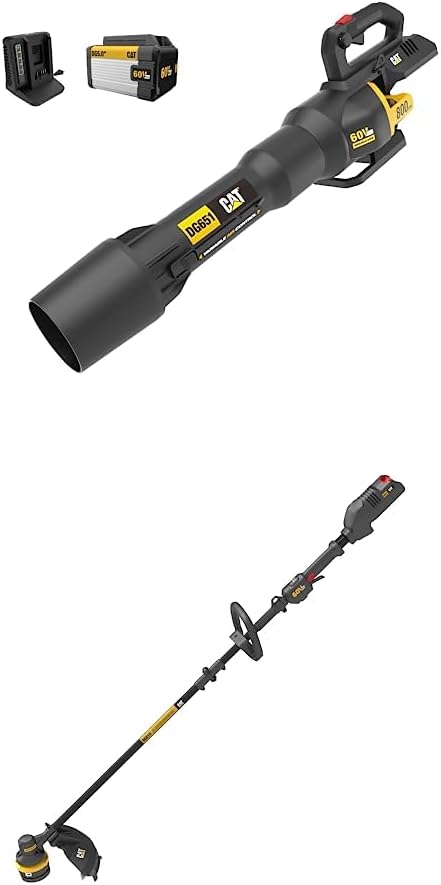Cat 60V 800 CFM 170 MPH High-Powered Leaf Blower Cordless Variable Air Control + 16" Brushless Chain Saw DG651 DG630.9 – Battery & Charger Included