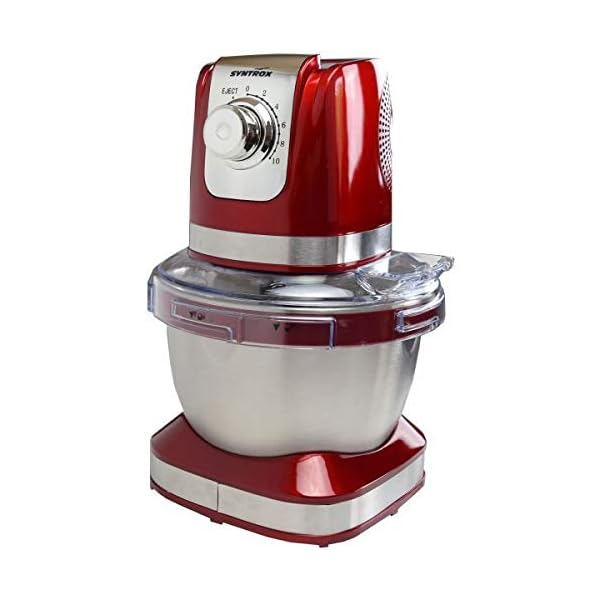Syntrox Germany KM-600W Küchenmaschine Knetmaschine Mixer, Edelstahl-Behälter, 4 Liter, rot – Bild 4
