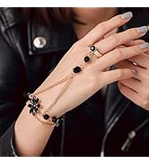 Yalice Rhinestone Finger Bracelet Ring Black Crystal Hand Chains Flower Slave Finger Chain Fashio...
