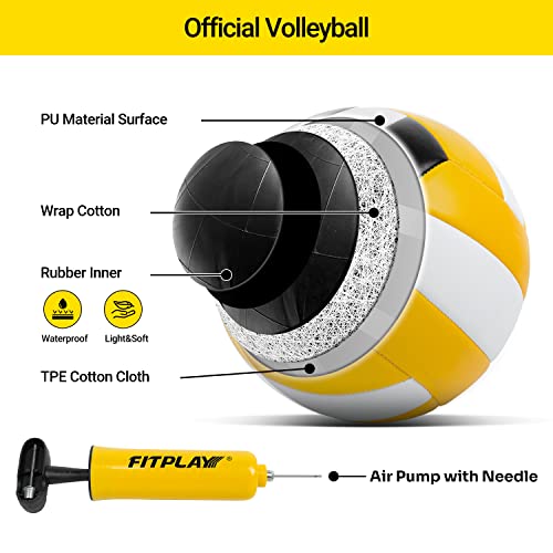 FITPLAY Portable Volleyball Net Outdoor, Professional Volleyball Net System with Poles, Volleyball,Pump, Boundary Line, and Carry Bag,Height Adjustable Volleyball Net Set for Backyard Beach, Lawn