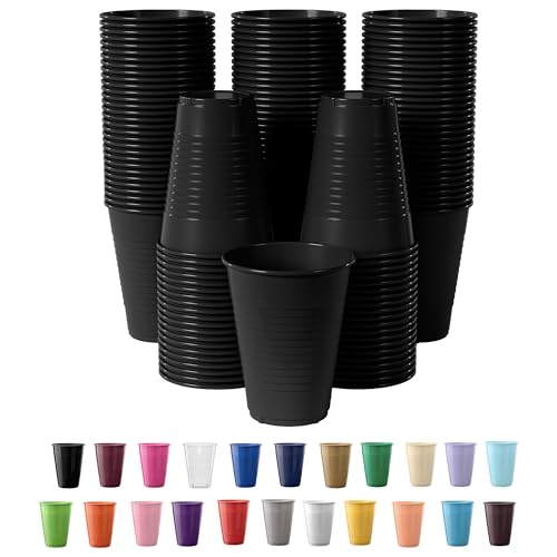 Party Solids 12 Oz Black Plastic Cups For Party Supplies Pack Of 50, Black Disposable Cups Plastic, Disposable Drinkware For Parties, Events & Everyday