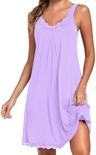 Uniexcosm Women's Nightdresses Sleeveless Nighties Cotton Lace Nightgown V Neck Sexy Negligee for Ladies Nightwear Loose