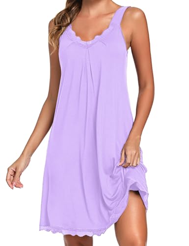 Uniexcosm Camisón de Mujer Algodon Camisones Mujer Sexy sin Manga Camisón con Tirantes Antideslizantes Cuello en V Ropa de Dormir Vestido Ligero y Suave para Hogar Púrpura 3XL