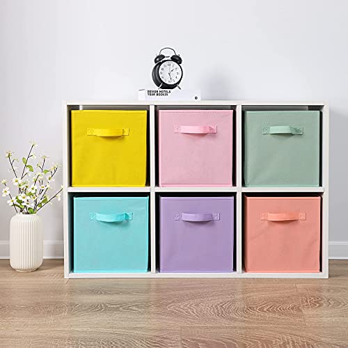 Stero Fabric Storage Bins 6 Pack Fun Colored Durable Storage Cubes With Handles Foldable Cube Baskets For Home, Kids Room, Closet And Toys Organization Cyan, Green, Yellow, Purple, Pink And Peachpuff #TOP4