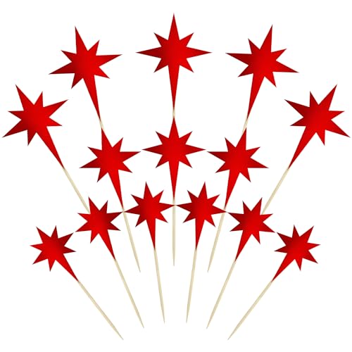 Gyufise 30 decorazioni per cupcake a forma di stella, con stelline scintillanti, per fidanzamento, matrimonio, baby shower, matrimoni, feste di compleanno, decorazioni per torte, colore: rosso chiaro