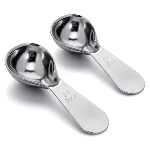2PCS 30ml Stainless Steel Coffee Scoop, 2 Tablespoon Measuring Spoons, Coffee Scooper for Ground Coffees, Suger, Bean, Tea, Flour, Short Handle, Dishwasher Safe