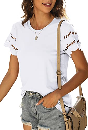 Womens Lace Short Sleeve T Shirts Summer Tops Loose Casual Tee Shirt3