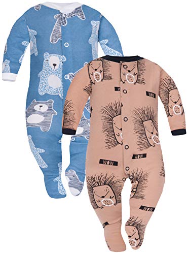 Sibinulo Nino Nina Pijama Bebé Pelele de ABS Pack de 2 Erizos Osos de Peluche Azul Marino 80(9-12 Meses)