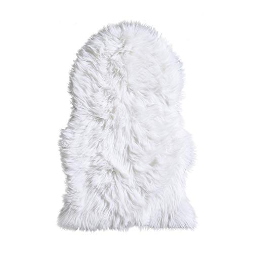 Schaffell Lammfell Optik Kunstfell Teppich Schnee-weiß 55x80cm Cover