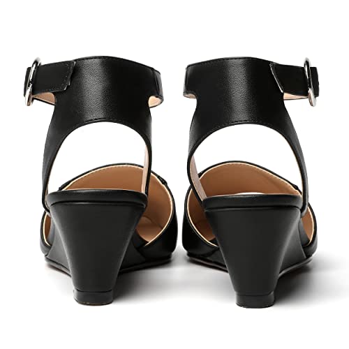 ROSERWISH Womens Casual Square Toe Ankle Strap Matte Fashion Buckle Dating Wedge Low Heel Pumps Shoes 2 Inch4