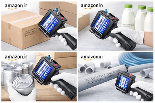 Image of dinojames Handheld Inkjet Printer, 4.3 inch Touch Screen, 600 DPI, Portable Batch Coding Machine for Date, MRP, Expiry, Barcode, QR Code Printing Size-12.7mm