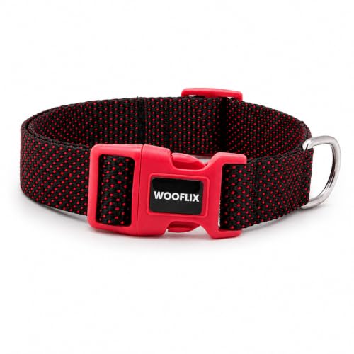 Image of Wooflix Premium Adjustable Dog Collar for Small, Medium & Large Breed Dogs | Heavy Duty Nylon Dog Neck Belt with Strong Buckle & D-Ring for Walking, Training & Daily Use (Red, Medium)