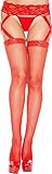 MUSIC LEGS Women's Plus-Size Criss Cross Lace Fishnet Garter Belt Stockings, Red, One Size Plus