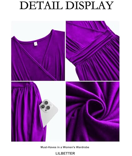 Image of LILBETTER Women Sleeveless Deep V Neck Loose Plain Long Maxi Casual Dress