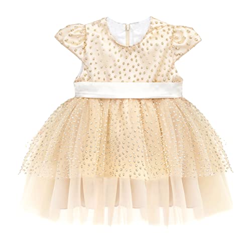 Lilax Baby Girls Glitter Tulle Dress, Sparkle Polka Dots Princess Gown with Matching Headband and Shoes2