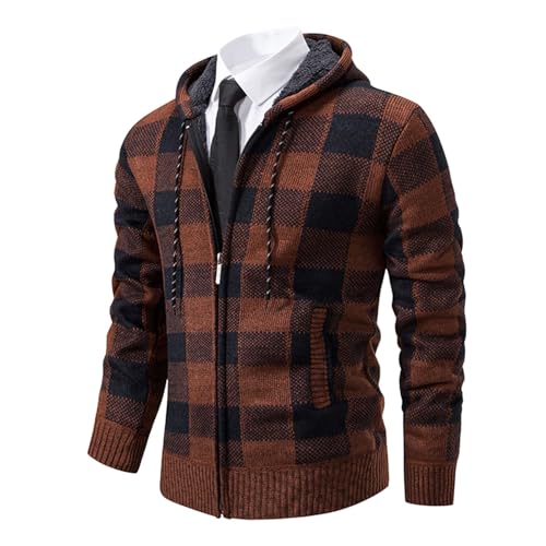Flannel Shirt for Men with Hoodie Full Zip Fleece Jacket Casual Plaid Shirts Drawstring Hoodie Fashion Winter Coats2