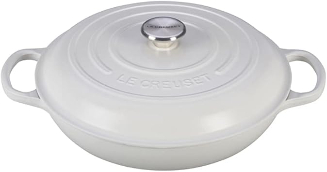 Le Creuset 5 Qt. Signature Braiser w/Additional Engraved Personalized Stainless Steel Knob - White