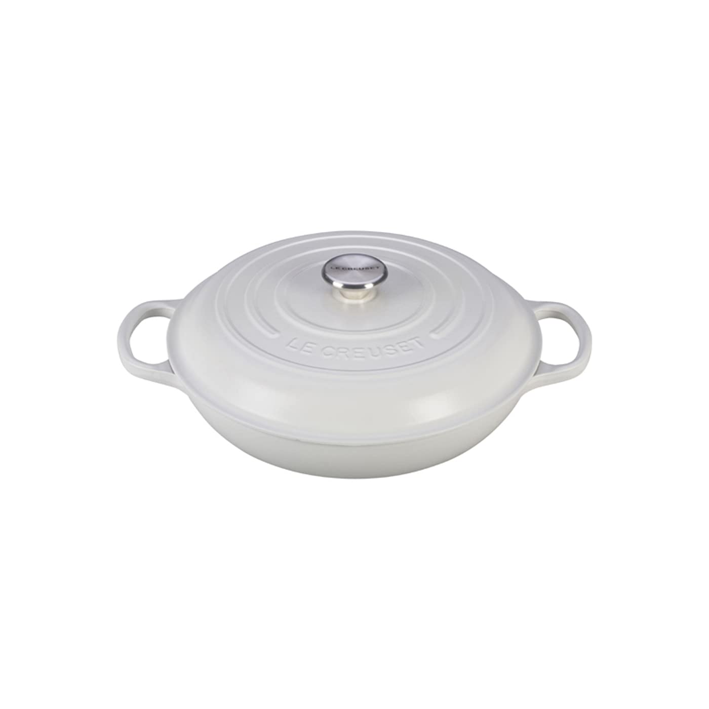 Le Creuset 3 3/4 Qt. Signature Braiser w/Additional Engraved Personalized Stainless Steel Knob - White