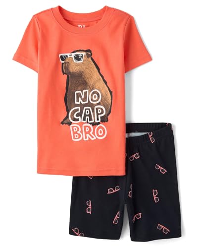 The Childrens Place Boys 100% Cotton Sleeve Top and Shorts 2 Piece Pajama Set Capybara 10