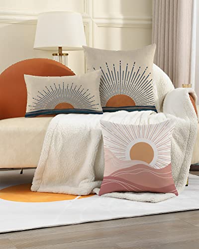 Preliving Boho Sun Throw Pillow Covers, Horizontal Sunset Sunrise Abstract Pillow Covers, Decorative Retro Aesthetic Hippie Lumbar Bohemia Cushion Case Pillowcase For Couch Sofa, 12X20 Inch #TOP2