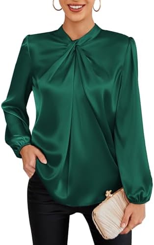 GRACE KARIN Women's Long Sleeve Satin Blouse,Mock Neck Work Silk ...