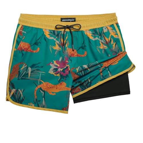 MaaMgic Badehose Herren Kurz Retro Vintage Männer Badeshorts mit Kompression Innenhose 2 in 1 Schnelltrocknend 4 Way Stretch und Verstellbar Tunnelzug MEHRWEG,Leopard Rote Blume Gelb Dunkelgrün,L MaaMgic Badehose Herren Kurz Retro Vintage Männer Badeshorts mit Kompression Innenhose 2 in 1 Schnelltrocknend 4 Way Stretch und Verstellbar Tunnelzug MEHRWEG,Leopard Rote Blume Gelb Dunkelgrün,L