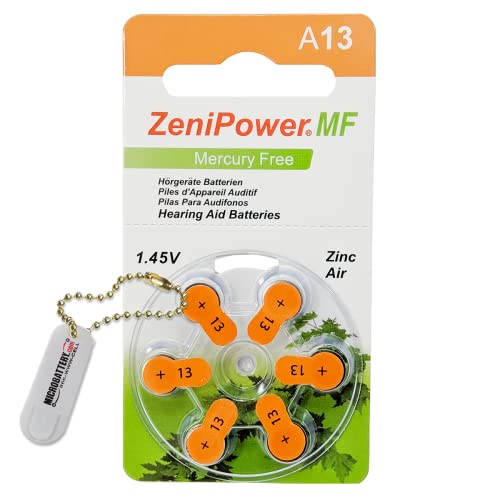 ZeniPower Size 13 Mercury Free Hearing Aid Batteries (60 Batteries) + Battery Holder Keychain Kit