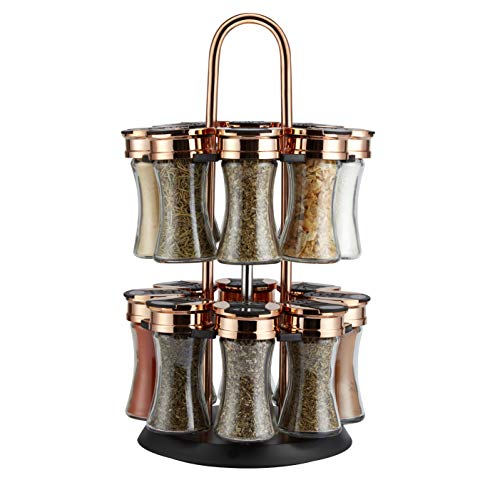 Tower T826021RB Rose Gold, Rotating Spice Rack with 16 Jars, Pre Filled with Spices , Large