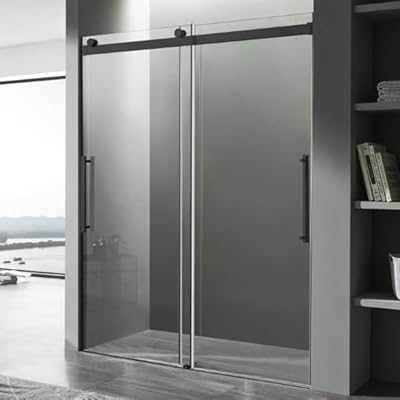 ANZZI 76 x 60 inch Frameless Shower Door in Matte Black | Stella Water Repellent Glass Shower Door with Seal Strip Parts and Handle | Easy Glide Rollers Sliding Shower Door | AMZSD05902MB