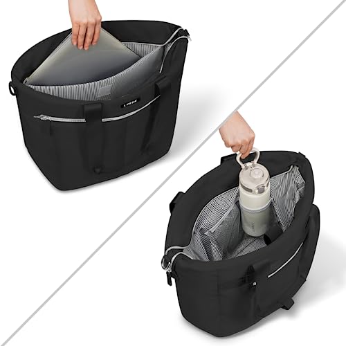 Laptop Tote Bag For Women, 15.6 Inch Computer Bag Handbags With Makeup Bag, Large Lightweight Travel Tote Bag With Zipper, Carry On Bag For Travel, Work, Business, Office, Casual, Black #TOP1