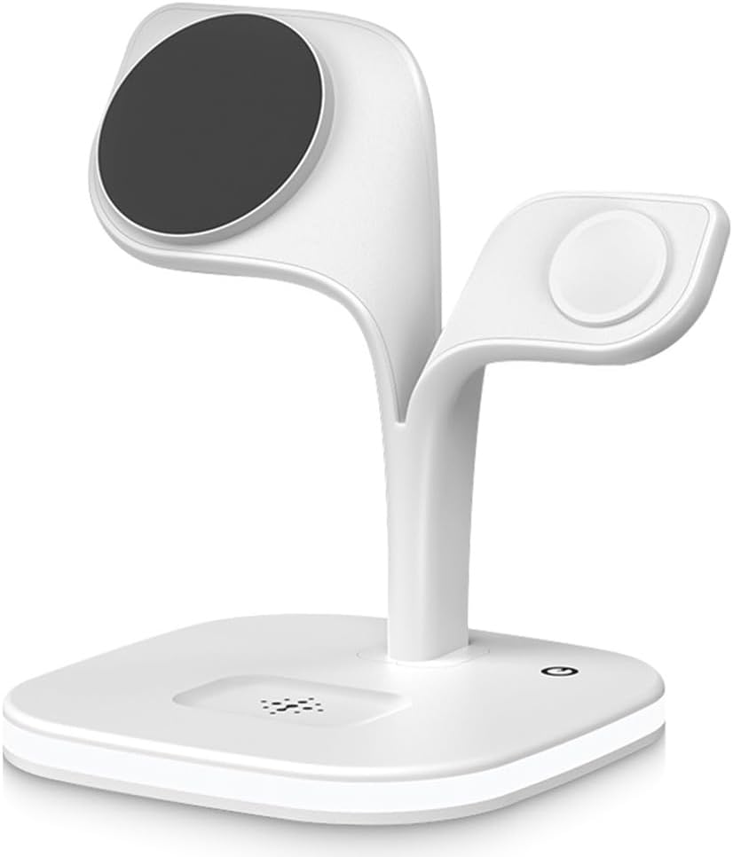 - UNIGEN Audio MAGTEC 500 4-in-1 USB Type C Foldable Mag-Safe Charging Station with LED Lamp Compatible with iPhone 17/16/15/14/13/12 Apple Watch 8/SE/7/6/5 and AirPods Series Sleek White
