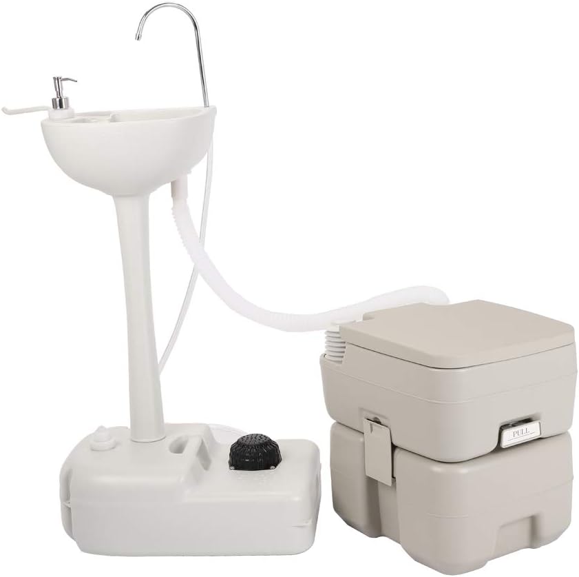 Outdoor Garden Camping Hand Sink with Portable Toilet, Removable Hand Washing Basin Sanitary Ware for RV/Kitchen/Indoor, White (2020 version)