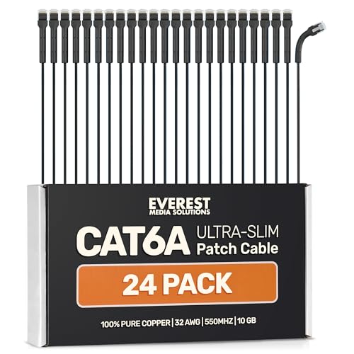 Image of Everest Ultra Slim Cat6a Ethernet Patch Cables 1ft (24-Pack) Black | Bendable, Thin and Flexible