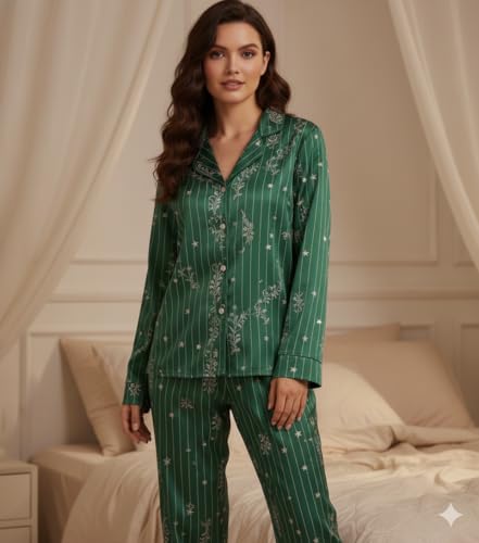 Image of Valentine's Day Printed Fancy Night Suit Bath Robe Dress Bra Panty Set Combo for Women's Pack of 7 Pcs Nightwear Lingerie Silk Wedding Set Gifts Lace Nightsuit Set (Free Size) Green