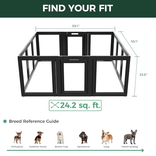 Image of FXW AuraSpace Clear Acrylic Indoor Dog Playpen, 24 inch H, 12 Panels, Black | Open View, Modern Home Fit, No Climbing Bars, Tool-Free Setup, For Puppies & Small Dogs