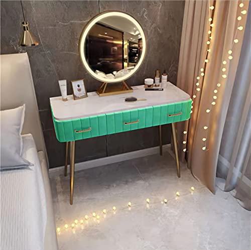 鏡台 ドレッサー お姫系 化粧台収納 ベロア椅子 北欧風 オシャレ LEDミラー 化粧テーブル 収納付き セット 108 (100cmデスク+LEDミラー(2点), グリーン)