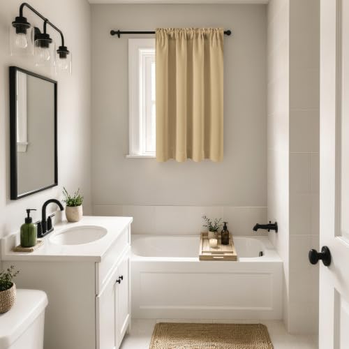Image of MIULEE Set of 4 Dark Beige 45 Inch Short Blackout Kitchen Window Curtains | Bedroom Drapes, Light Blocking Privacy Curtains for Small Windows, Bathroom, RV /Motorhome, Laundry, Top&Bottom Rod Pocket