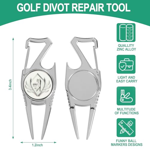 nadachi Golf Divot Tool 6 in 1 - Golf Divot Repair Tool and Ball Marker, Club Holder Golf Gifts for Men Accessories for Women (Silver) - Thumbnail 3